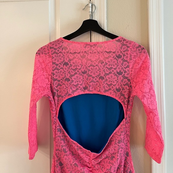 💗 Y2K Vintage Hot Pink Lace Cut out Mini Dress , Size: M - Picture 7 of 14